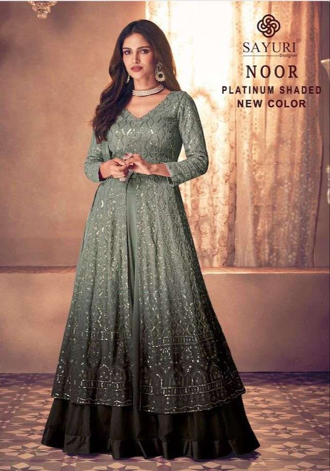 Noor Platinum Shaded New Colours By Sayuri 123-O To 123-S Series Beautiful Suits Colorful Stylish Fancy Casual Wear & Ethnic Wear Real Georgette Dresses At Wholesale Price