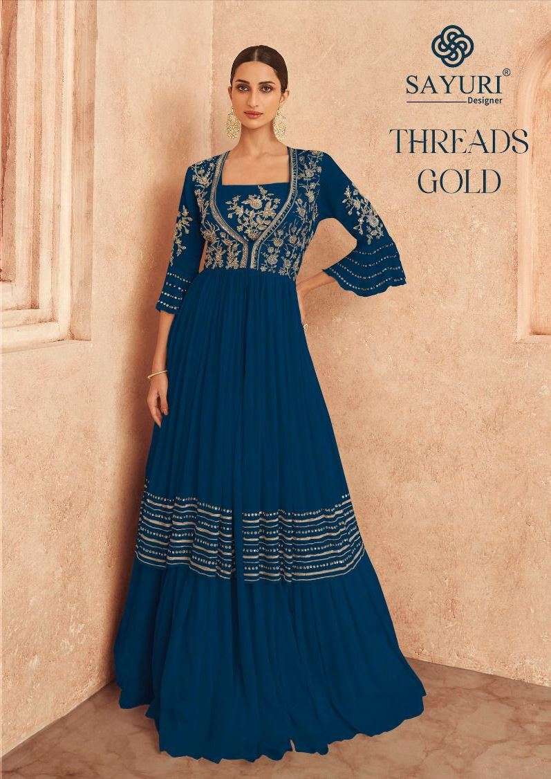 Threads Gold By Sayuri 5227-A To 5227-E Series Beautiful Stylish Fancy Colorful Casual Wear & Ethnic Wear Chinnon Silk Gowns At Wholesale Price