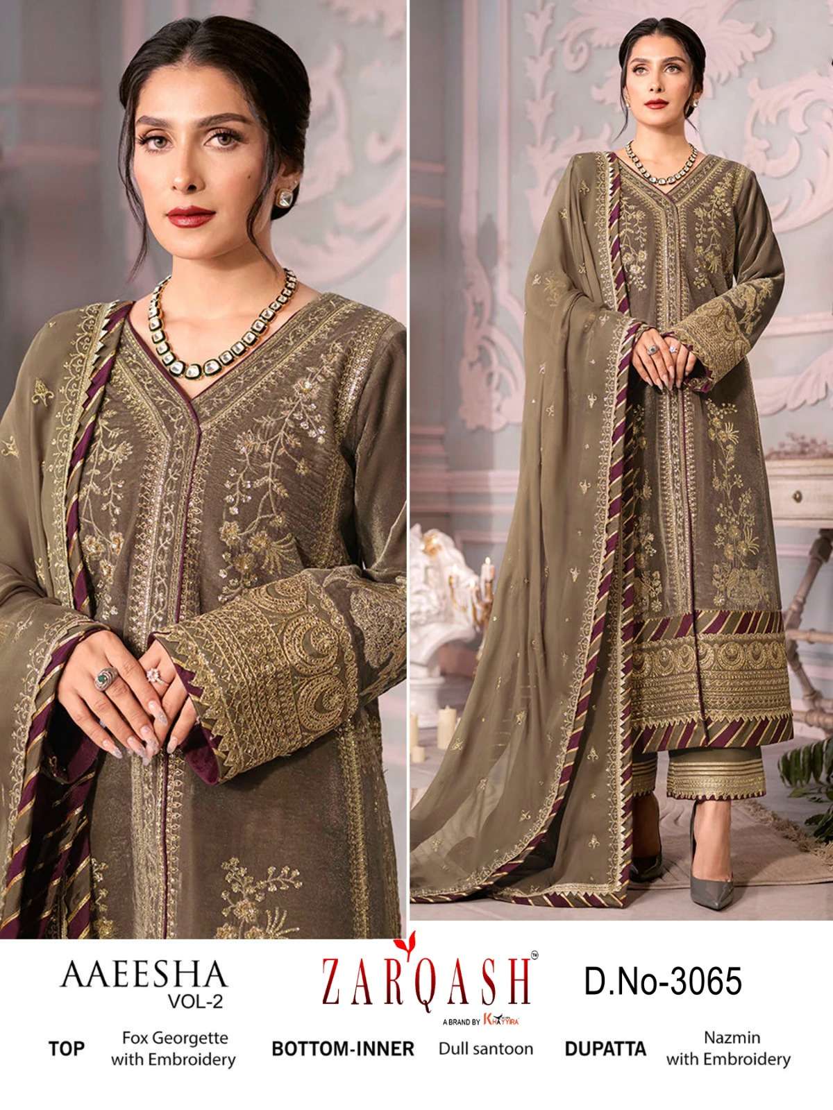 Zarqash Hit Design 3065 By Zarqash Designer Festive Pakistani Suits Collection Beautiful Stylish Fancy Colorful Party Wear & Occasional Wear Faux Georgette Embroidered Dresses At Wholesale Price