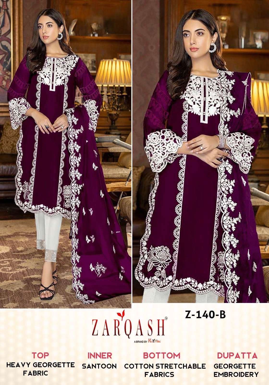 Zarqash Hit Design Z-140 Colours By Zarqash Z-140-A To Z-140-E Series Beautiful Pakistani Suits Colorful Stylish Fancy Casual Wear & Ethnic Wear Heavy Georgette Dresses At Wholesale Price