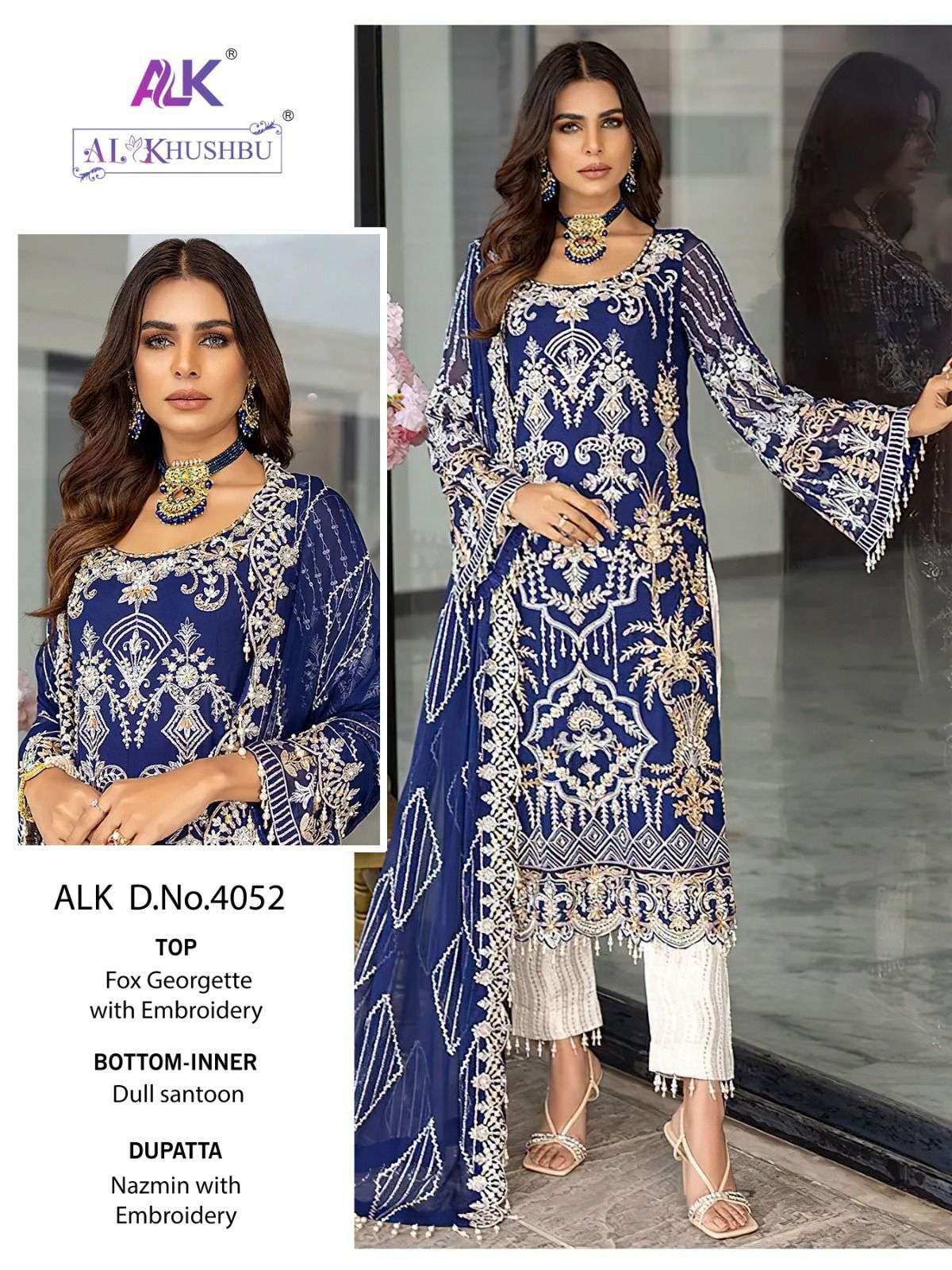 Al Khushbu Hit Design 4052 By Al Khushbu Designer Pakistani Suits Beautiful Stylish Fancy Colorful Party Wear & Occasional Wear Faux Georgette Embroidered Dresses At Wholesale Price
