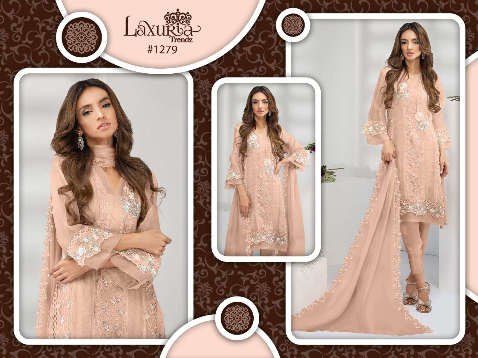 Luxuria Trendz Hit Design 1279 By Luxuria Beautiful Winter Collection Pakistani Suits Stylish Fancy Colorful Casual Wear & Ethnic Wear Faux Georgette With Embroidery Dresses At Wholesale Price