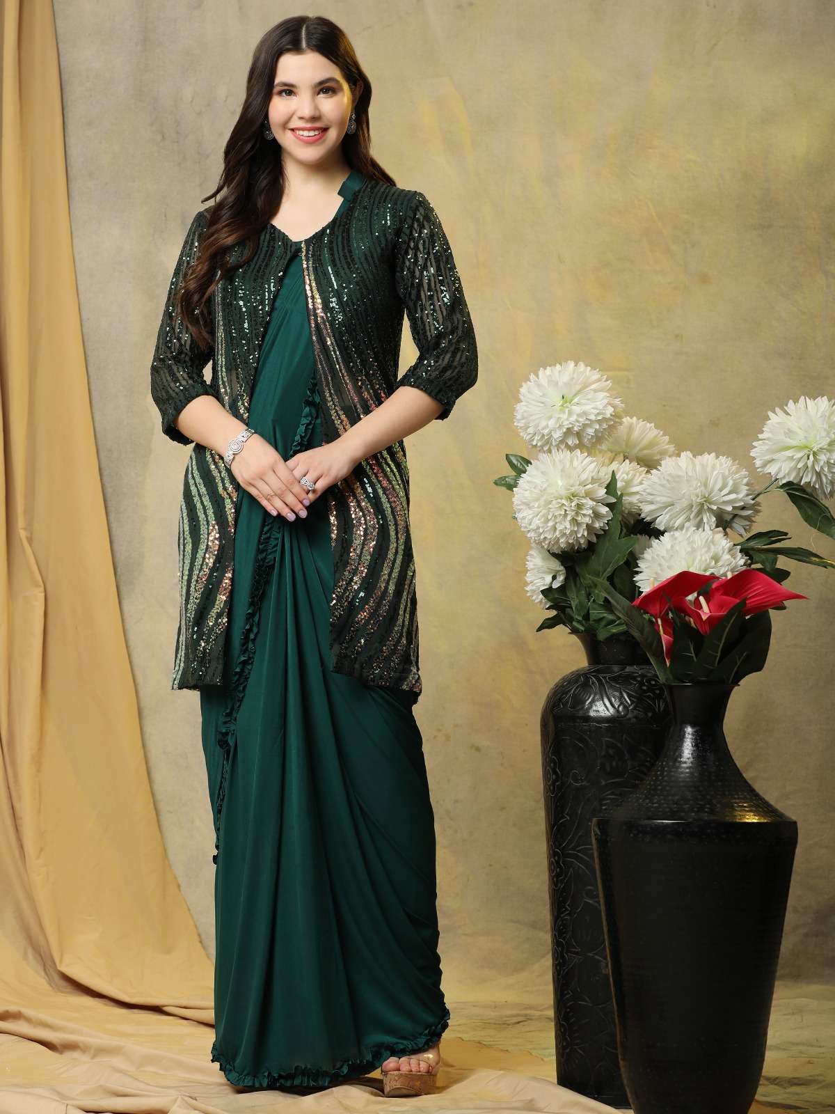 10521 By Amoha Trendz 10521-A To 10521-D Series Indian Traditional Wear Collection Beautiful Stylish Fancy Colorful Party Wear & Occasional Wear Imported Sarees With Jacket At Wholesale Price