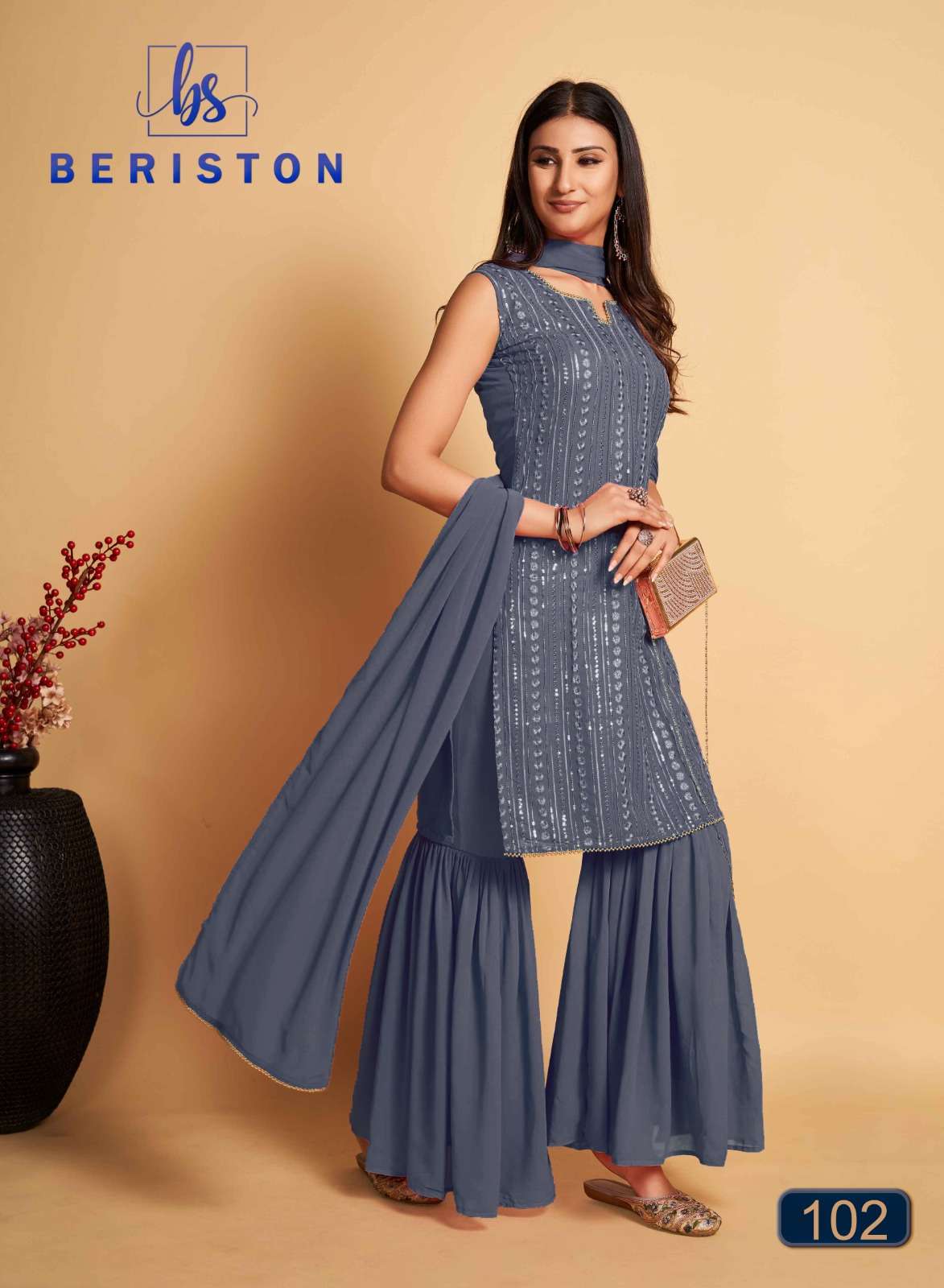 Bs Vol-1 By Beriston 101 To 108 Series Designer Sharara Suits Collection Beautiful Stylish Fancy Colorful Party Wear & Occasional Wear Georgette Print Dresses At Wholesale Price