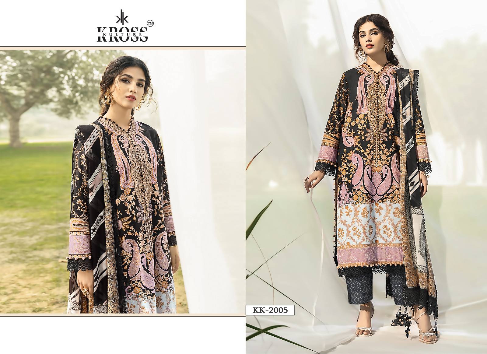 Kross Kulture Hit Design 2005 By Kross Kulture Beautiful Pakistani Suits Colorful Stylish Fancy Casual Wear & Ethnic Wear Pure Cotton Print With Embroidered Dresses At Wholesale Price
