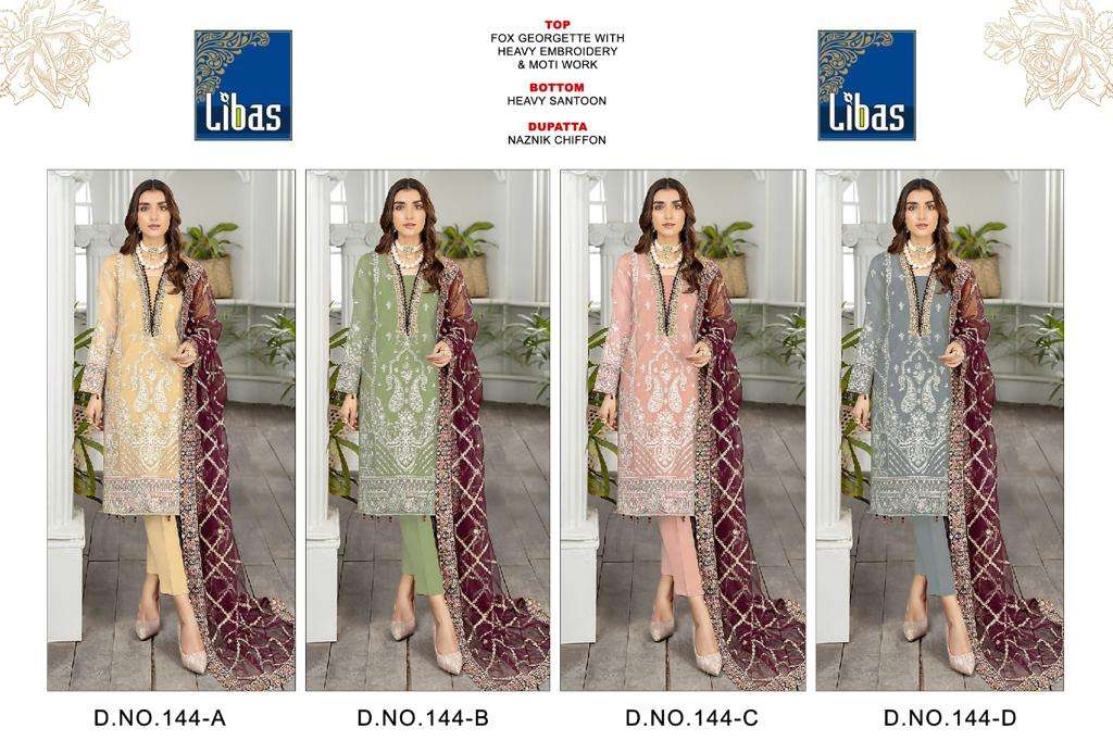 Libas 144 Colours By Libas 144-A To 144-D Series Beautiful Stylish Pakistani Suits Fancy Colorful Casual Wear & Ethnic Wear & Ready To Wear Faux Georgette Embroidered Dresses At Wholesale Price