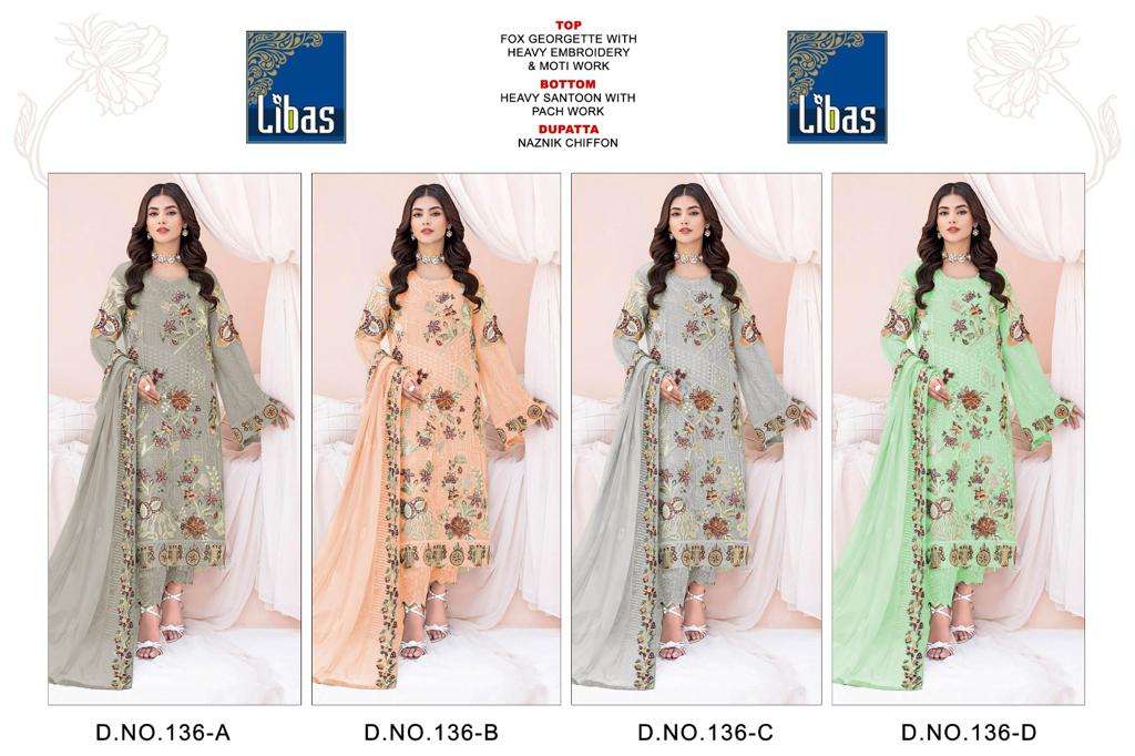 Libas 136 Colours By Libas 136-A To 136-D Series Beautiful Stylish Pakistani Suits Fancy Colorful Casual Wear & Ethnic Wear & Ready To Wear Faux Georgette Embroidered Dresses At Wholesale Price