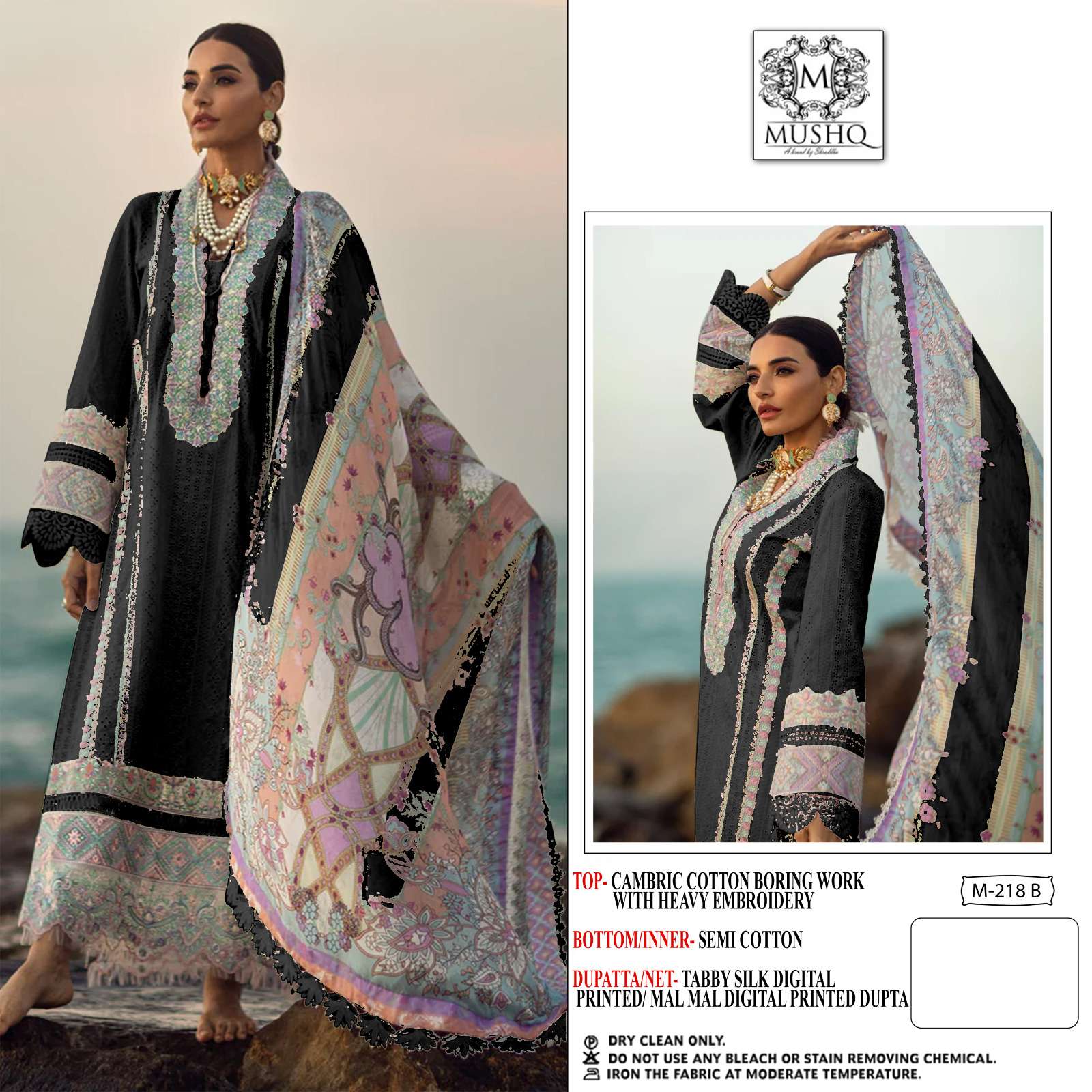 Mushq Hit Design 218-B By Mushq Beautiful Pakistani Suits Colorful Stylish Fancy Casual Wear Pure Cotton Embroidered Dresses At Wholesale Price