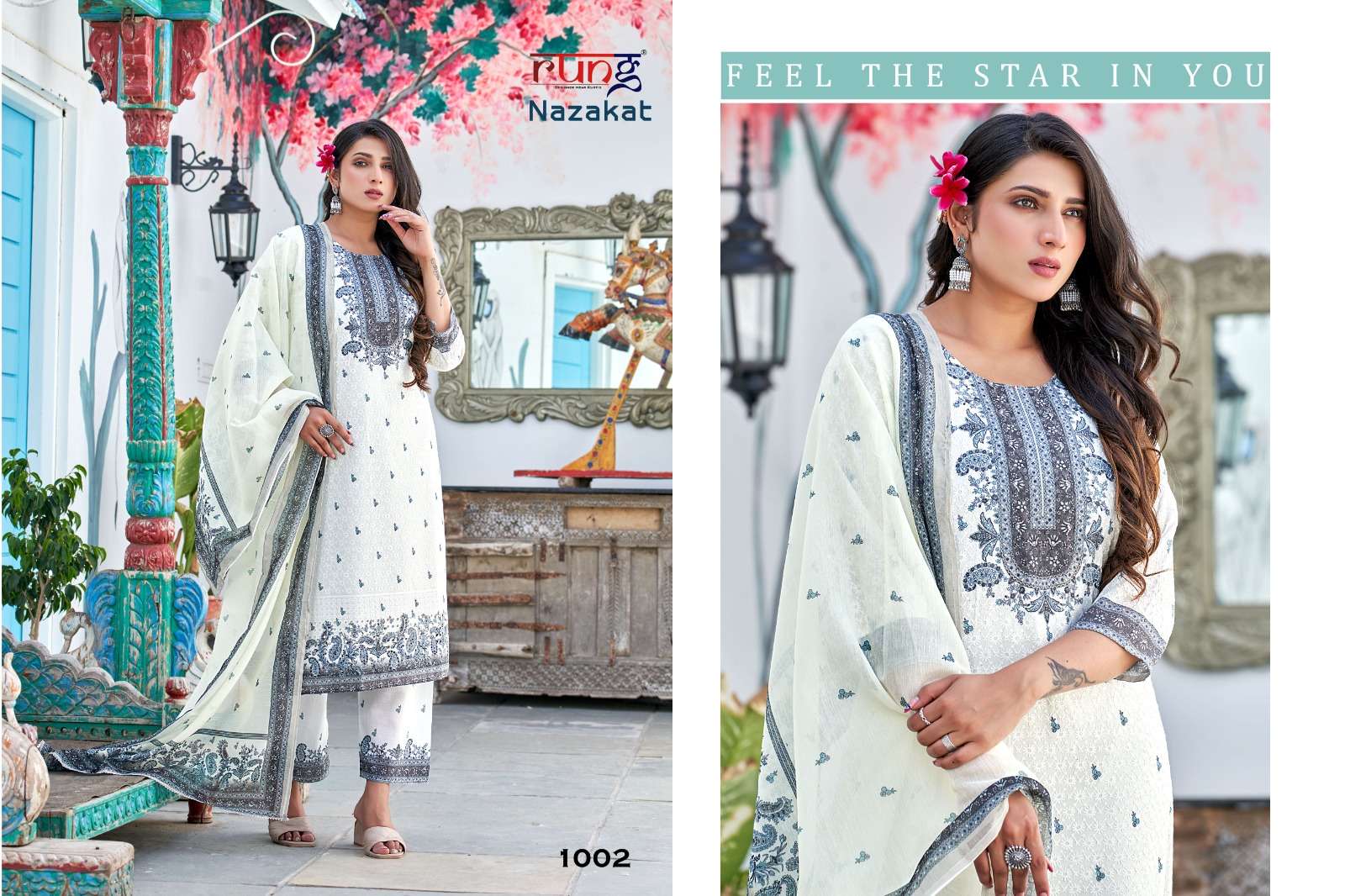 Nazakat By Rung 1001 To 1006 Series Designer Festive Suits Beautiful Stylish Fancy Colorful Party Wear & Occasional Wear Heavy Cotton Embroidered Dresses At Wholesale Price