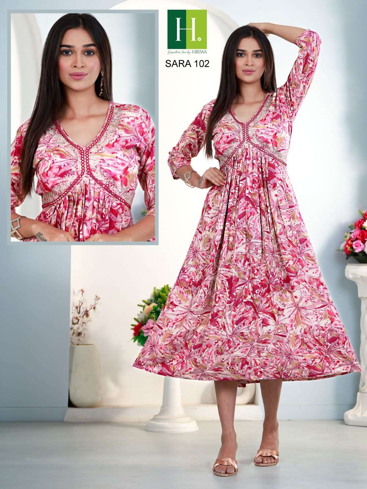 Sara By Hirwa 101 To 106 Series Beautiful Stylish Fancy Colorful Casual Wear & Ethnic Wear Heavy Rayon Foil Print Kurtis At Wholesale Price