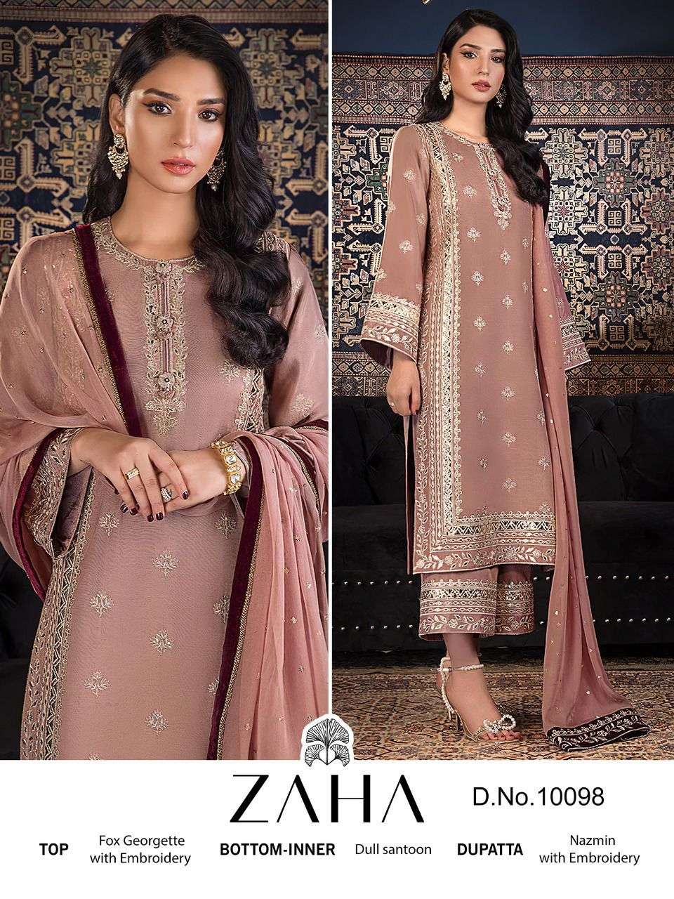 Zaha Hit Design 10098 By Zaha Beautiful Stylish Pakistani Suits Fancy Colorful Casual Wear & Ethnic Wear & Ready To Wear Faux Georgette Dresses At Wholesale Price