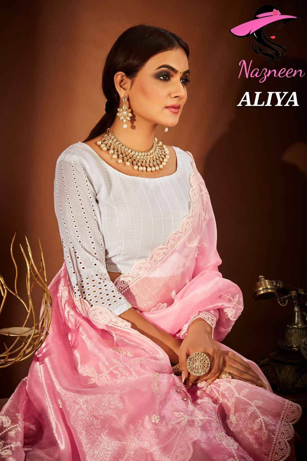 Aliya By Nazneen 4472 To 4474 Series Indian Traditional Wear Collection Beautiful Stylish Fancy Colorful Party Wear & Occasional Wear Khadi Organza Sarees At Wholesale Price