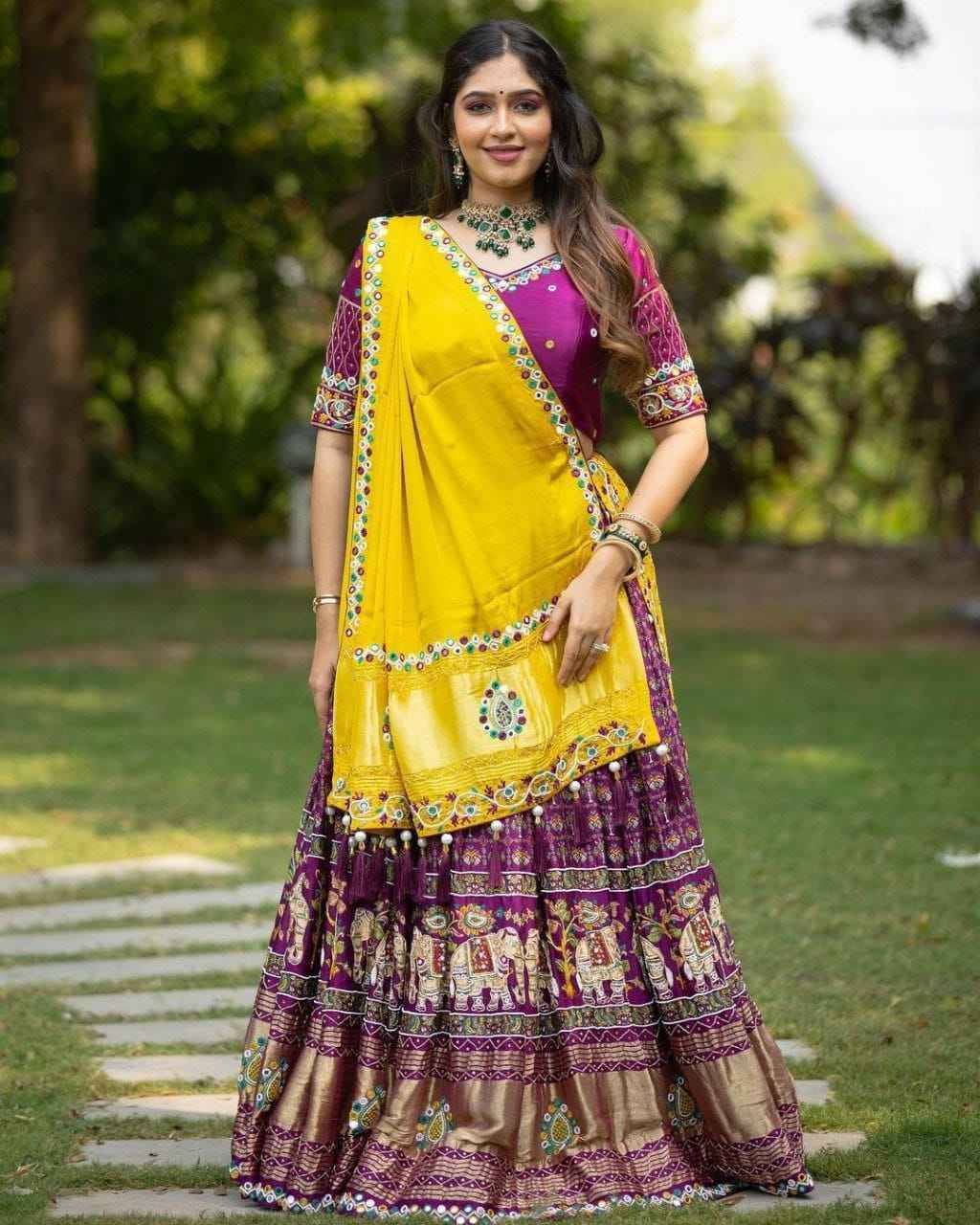Royal Blue Weave with Golden Zari Embellishments Banarasi Lehenga Desi –  Glamatyou Fashion