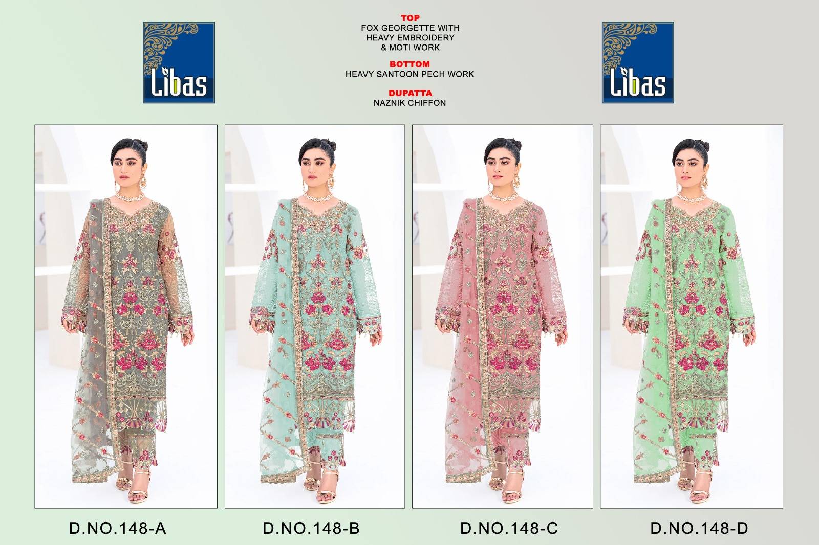 Libas 148 Colours By Libas 148-A To 148-D Series Beautiful Stylish Pakistani Suits Fancy Colorful Casual Wear & Ethnic Wear & Ready To Wear Faux Georgette Embroidered Dresses At Wholesale Price