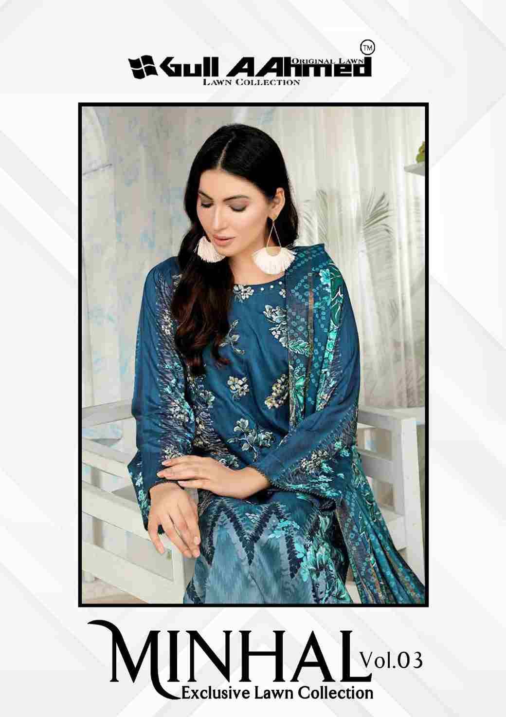 Minhal Vol-3 By Gull Aahmed 3001 To 3006 Series Festive Suits Beautiful Fancy Colorful Stylish Party Wear & Occasional Wear Pure Lawn Embroidery Dresses At Wholesale Price