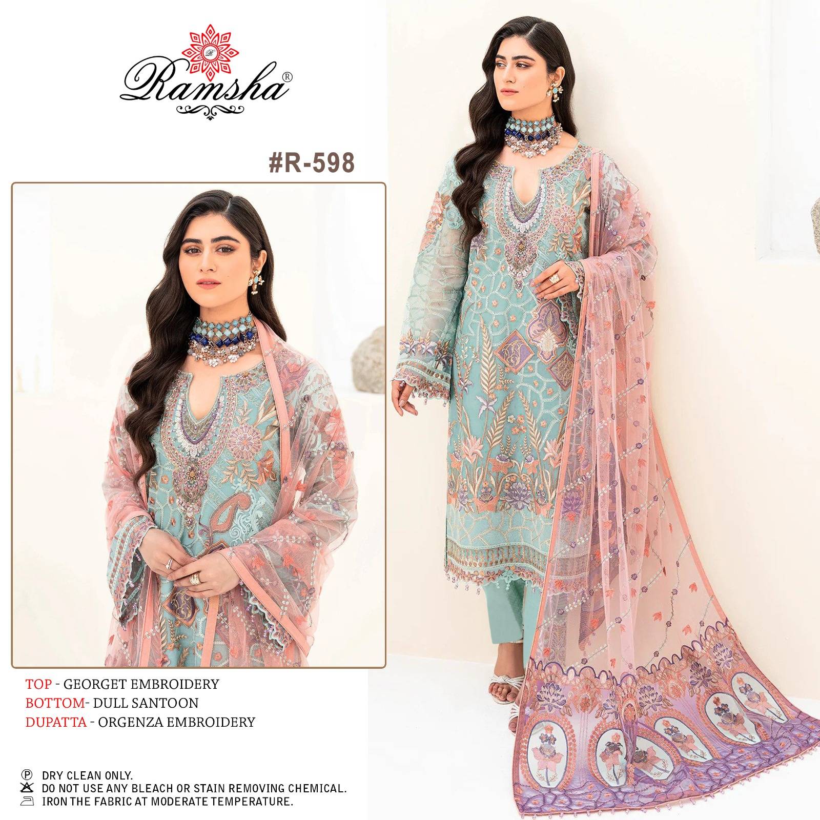 Ramsha Hit Design 598 By Ramsha Beautiful Pakistani Suits Colorful Stylish Fancy Casual Wear & Ethnic Wear Organza Embroidered Dresses At Wholesale Price