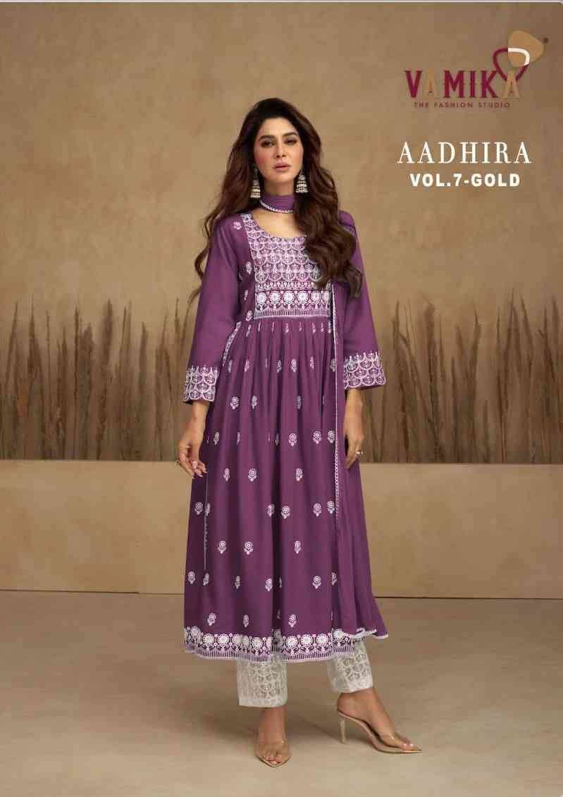 Aadhira Vol-7 Gold By Vamika 1109-F To 1109-J Series Beautiful Festive Suits Colorful Stylish Fancy Casual Wear & Ethnic Wear Pure Viscose Rayon Embroidery Dresses At Wholesale Price