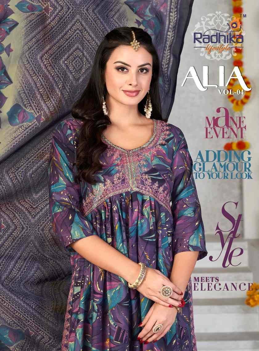 Alia Vol-4 By Radhika Lifestyle 4001 To 4006 Series Beautiful Festive Suits Colorful Stylish Fancy Casual Wear & Ethnic Wear Modal Muslin Print Dresses At Wholesale Price