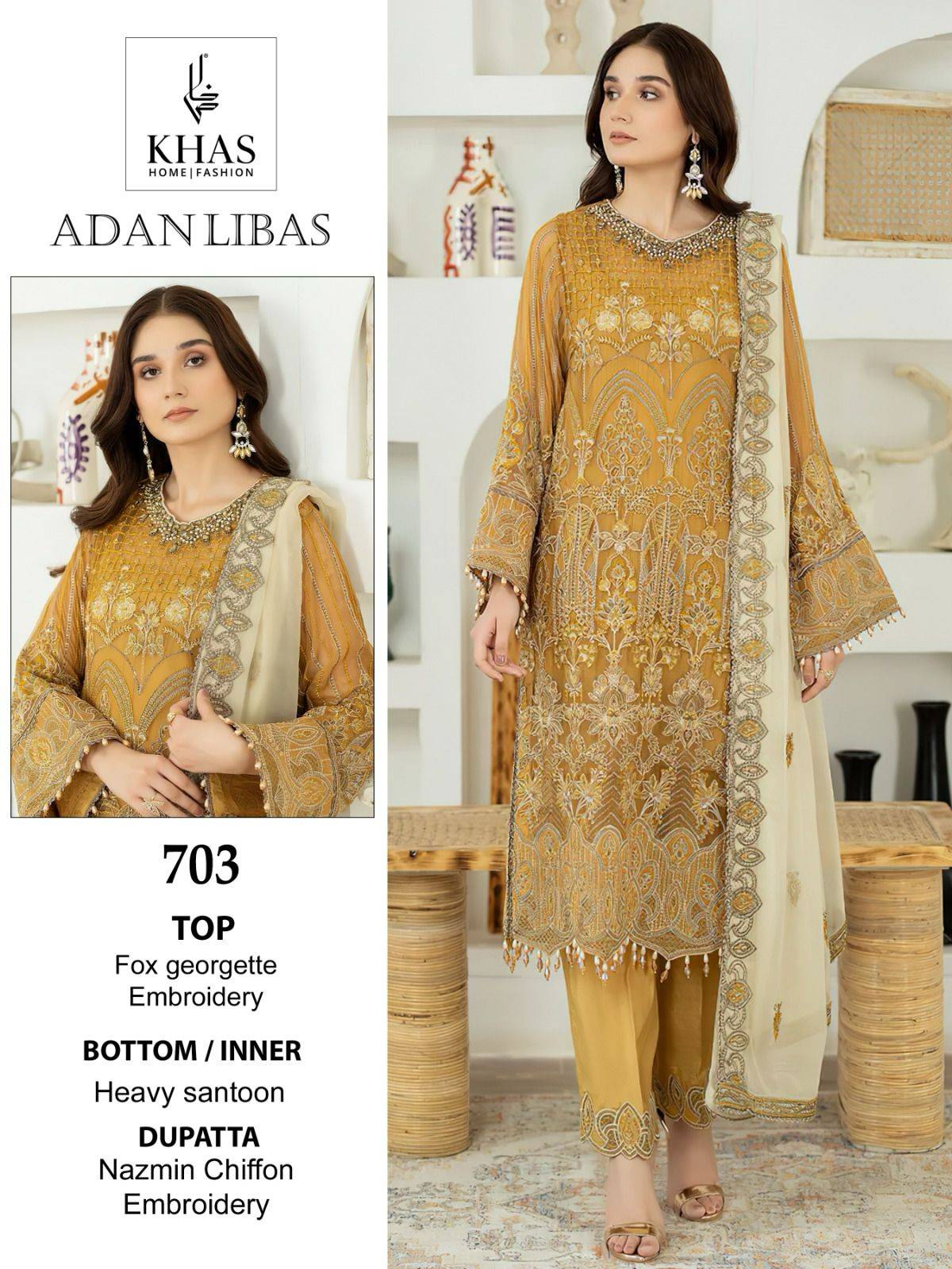 Adan Libas Hit Design 703 By Khas Beautiful Stylish Pakistani Suits Fancy Colorful Casual Wear & Ethnic Wear & Ready To Wear Faux Georgette Embroidery Dresses At Wholesale Price