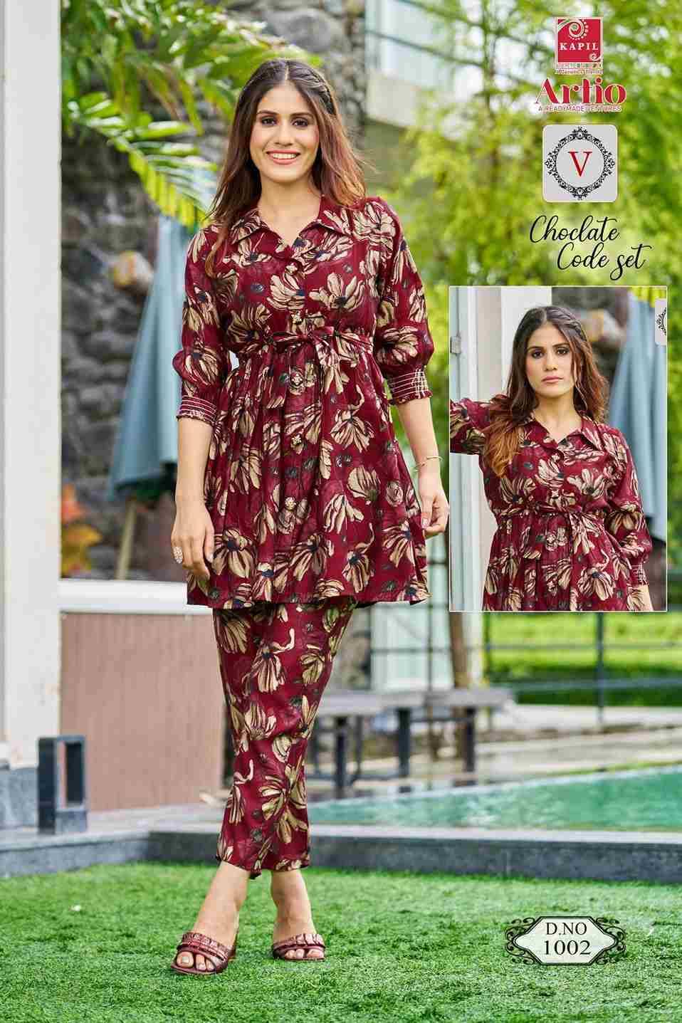 COCLATE CODESET BY ARTIO 1001 TO 1013 SERIES DESIGNER STYLISH FANCY  COLORFUL BEAUTIFUL PARTY WEAR & ETHNIC WEAR COLLECTION MODAL PRINT CO-ORD  SETS AT WHOLESALE PRICE