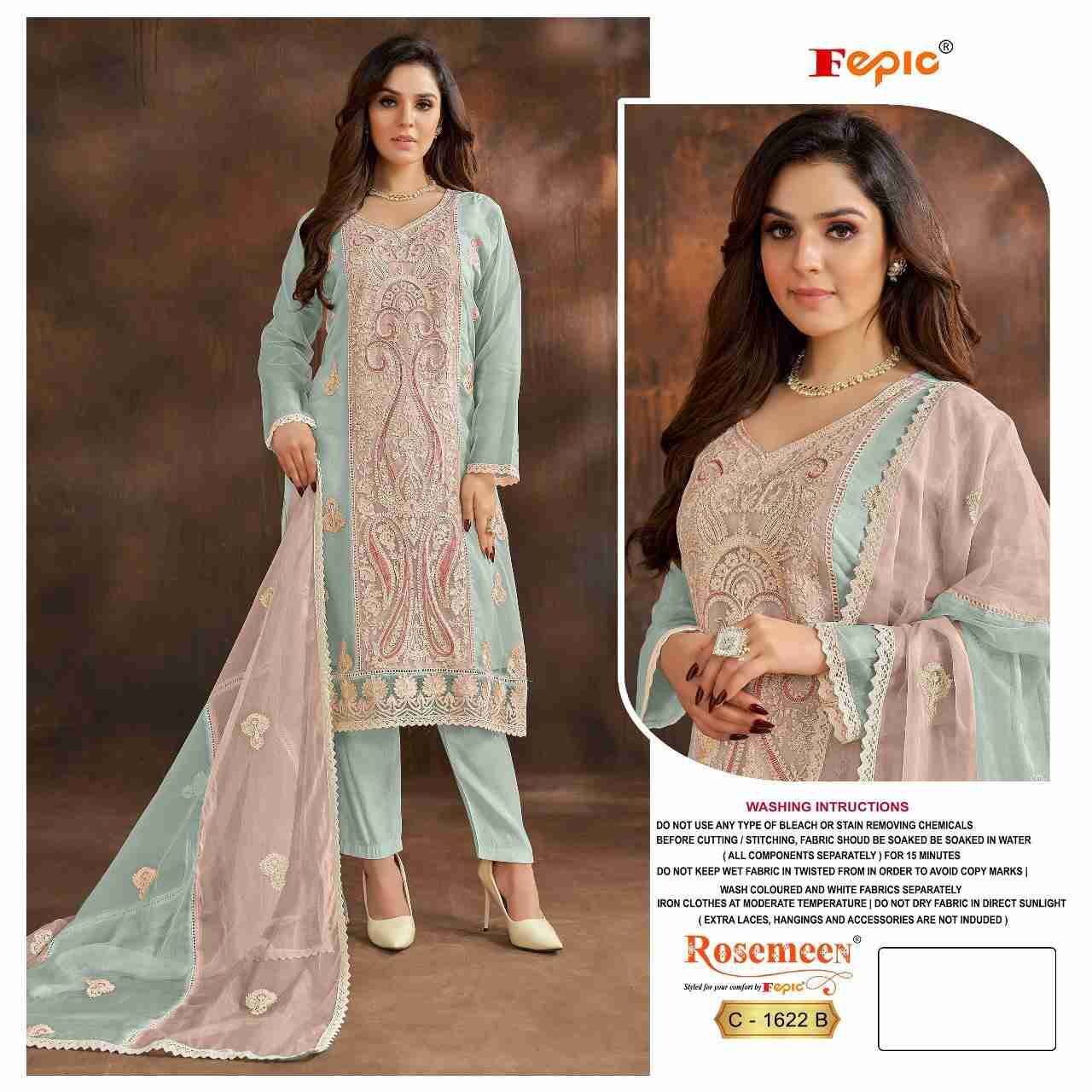 Fepic 1622 Colours By Fepic 1622-A To 1622-C Series Beautiful Festive Suits Colorful Stylish Fancy Casual Wear & Ethnic Wear Organza Embroidered Dresses At Wholesale Price