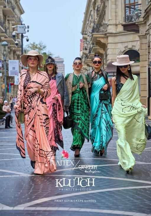 Klutch By Raj Tex 330001 To 330009 Series Indian Traditional Wear Collection Beautiful Stylish Fancy Colorful Party Wear & Occasional Wear Satin Crepe Sarees At Wholesale Price