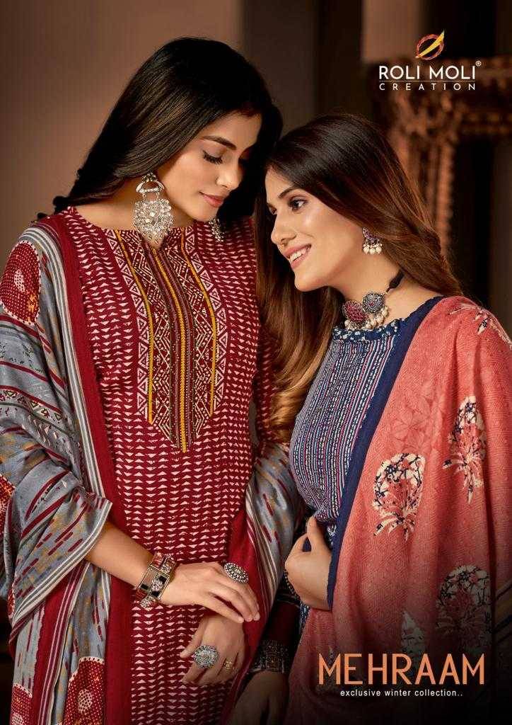 Mehraam By Roli Moli 1001 To 1008 Series Beautiful Suits Colorful Stylish Fancy Casual Wear & Ethnic Wear Pure Pashmina Print Dresses At Wholesale Price