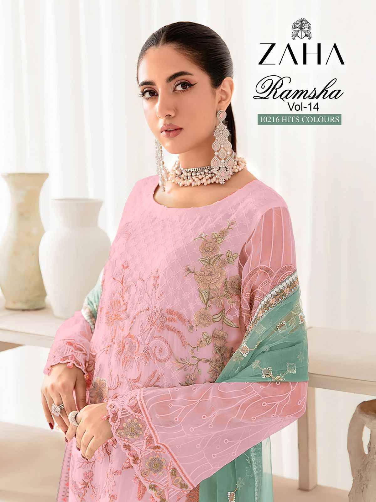  Ramsha Vol-14 By Zaha 10216-A To 10216-D Series Beautiful Stylish Pakistani Suits Fancy Colorful Casual Wear & Ethnic Wear & Ready To Wear Faux Georgette Dresses At Wholesale Price