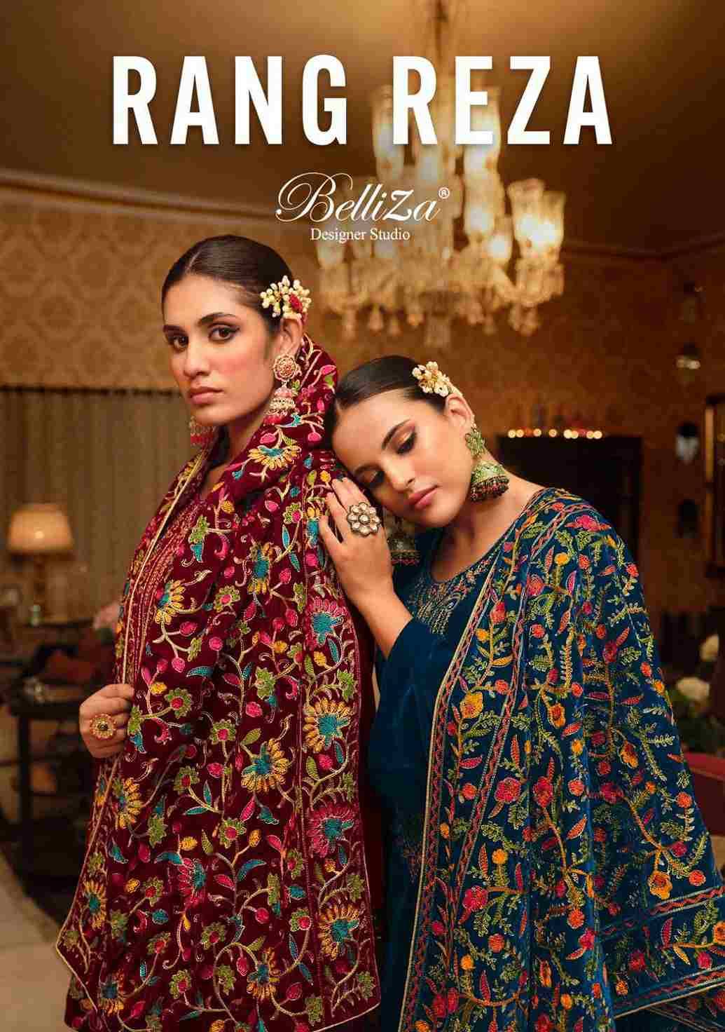 Rang Reza By Belliza 827-001 To 827-006 Series Beautiful Festive Suits Colorful Stylish Fancy Casual Wear & Ethnic Wear Pure Velvet Embroidered Dresses At Wholesale Price