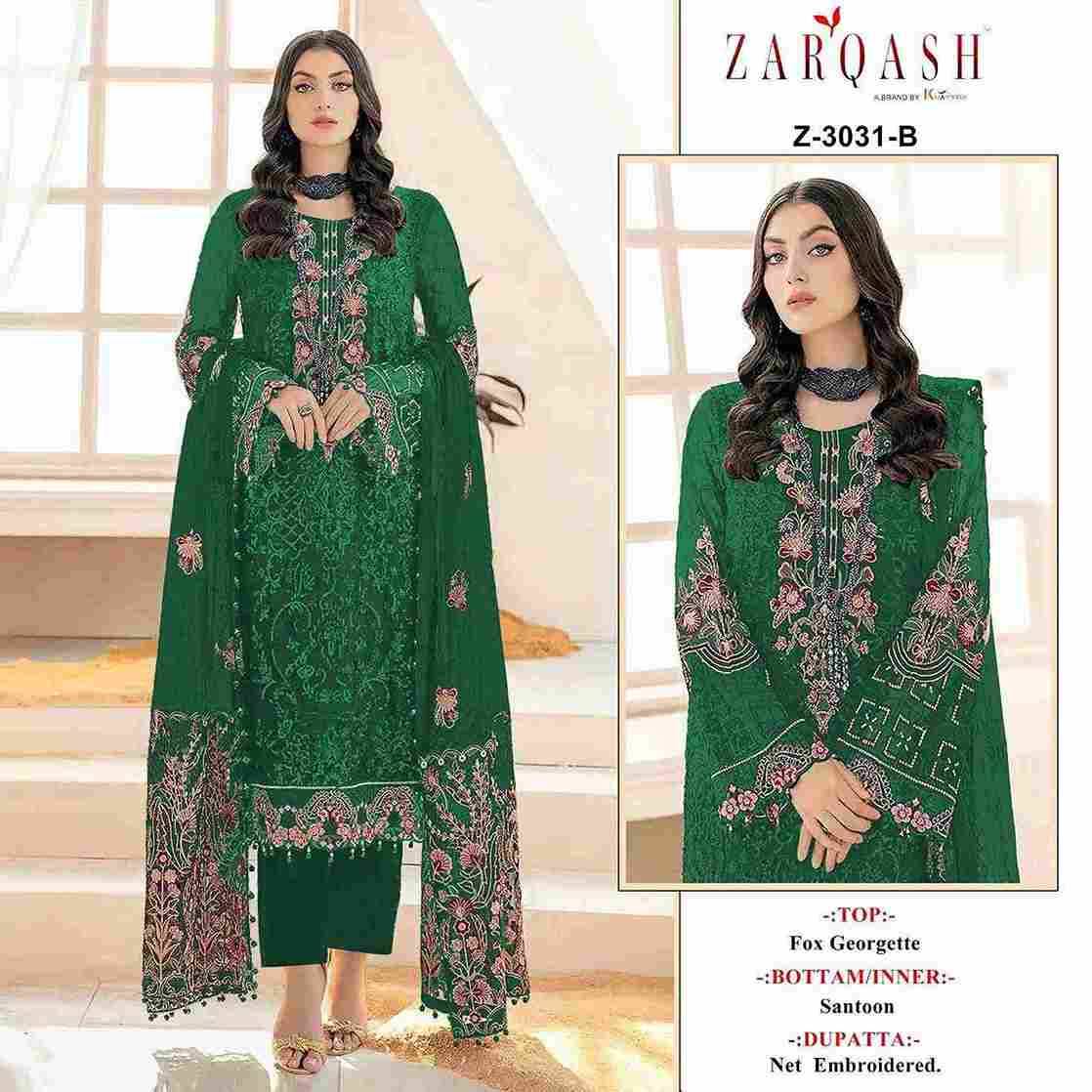 Zarqash Hit Design 3031 Colours By Zarqash 3031-A To 3031-C Series Designer Pakistani Suits Collection Beautiful Stylish Colorful Fancy Party Wear & Occasional Wear Faux Georgette Dresses At Wholesale Price