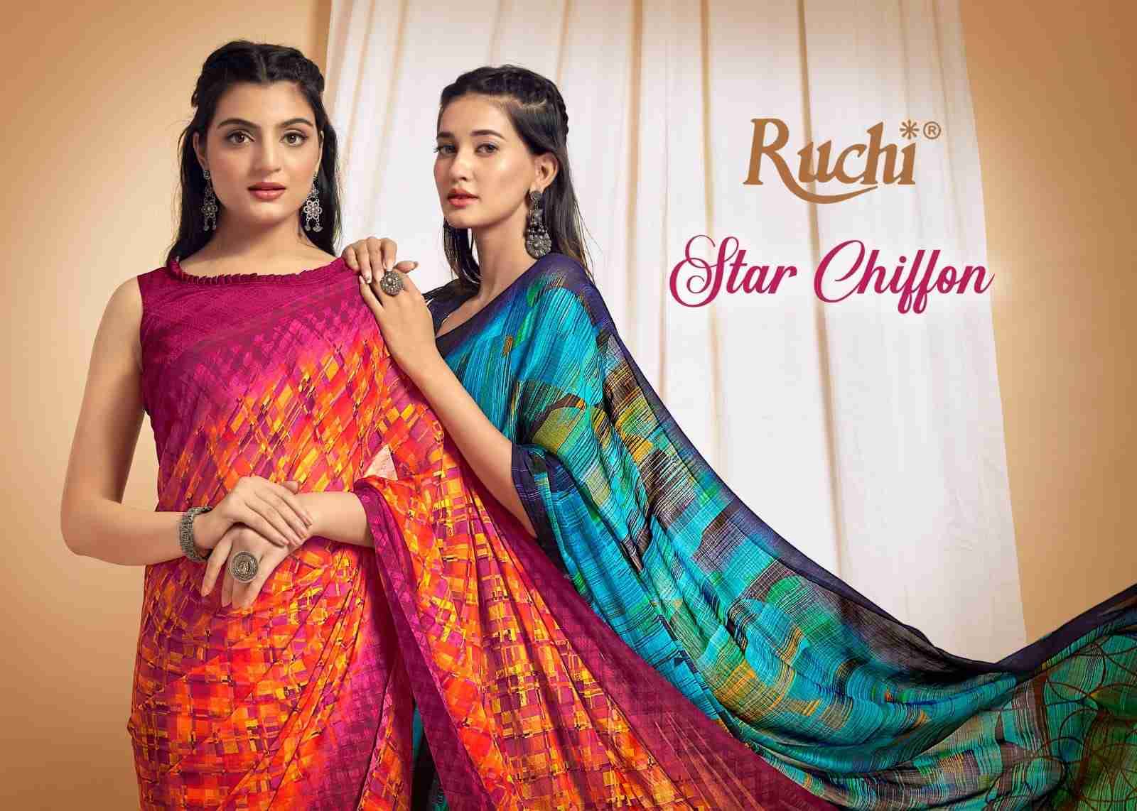 Star Chiffon Vol-125 By Ruchi Sarees 25101-A To 25106-B Series Indian Traditional Wear Collection Beautiful Stylish Fancy Colorful Party Wear & Occasional Wear Chiffon Print Sarees At Wholesale Price