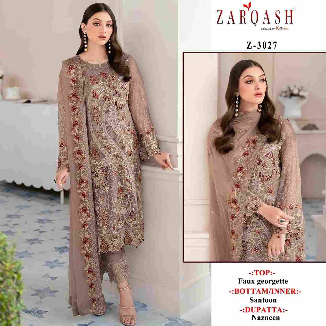 Zarqash Hit Design 3027 By Zarqash Beautiful Summer Collection Pakisatni Suits Stylish Fancy Colorful Casual Wear & Ethnic Wear Faux Georgette Embroidered Dresses At Wholesale Price