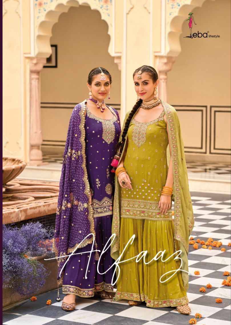 Alfaaz By Eba Lifestyle 1655 To 1656 Series Beautiful Sharara Suits Stylish Colorful Fancy Casual Wear & Ethnic Wear Chinnon Embroidered Dresses At Wholesale Price