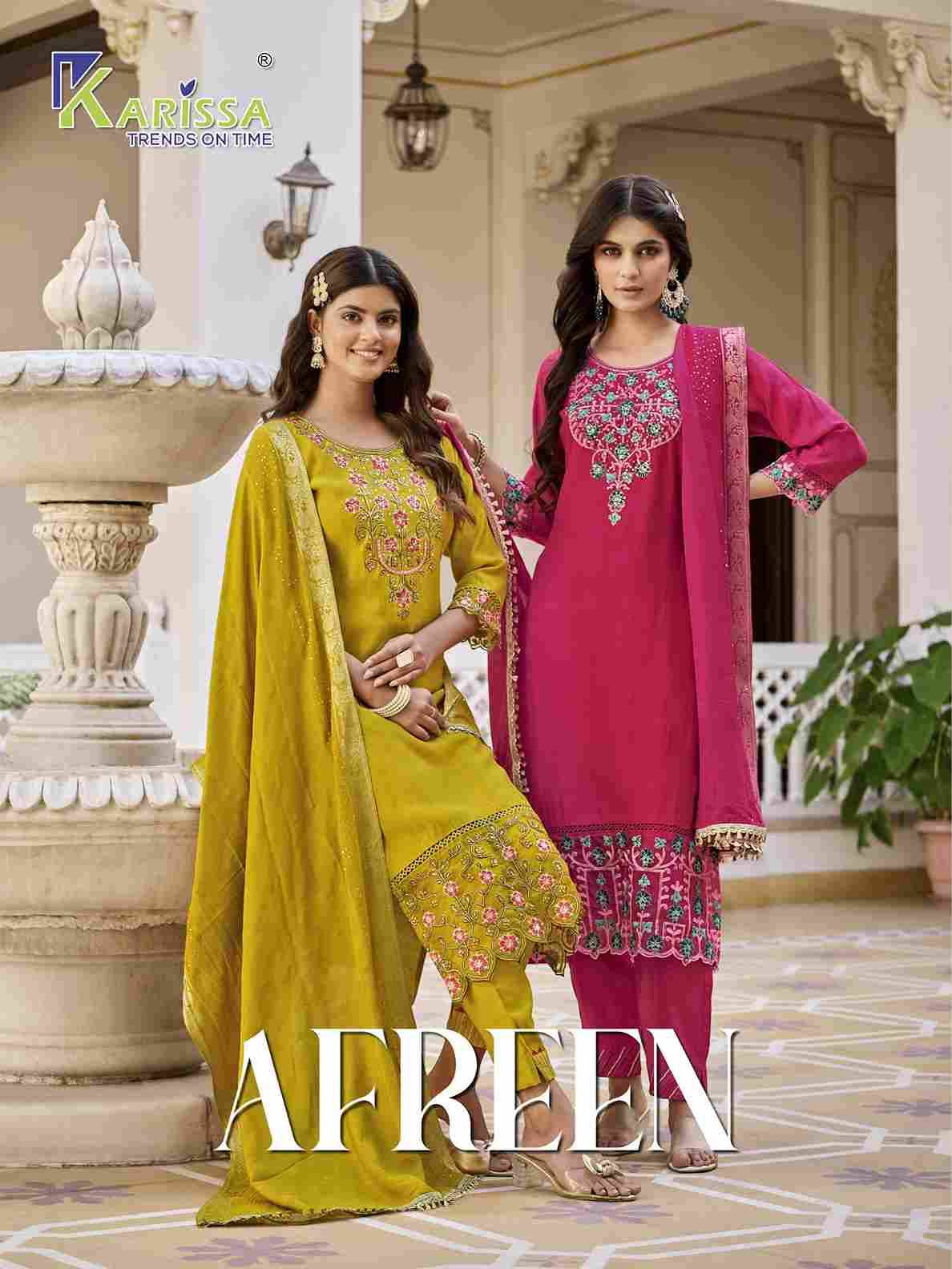 Afreen By Karissa 1001 To 1004 Series Designer Suits Beautiful Stylish Fancy Colorful Party Wear & Occasional Wear Viscose Silk Embroidered Dresses At Wholesale Price