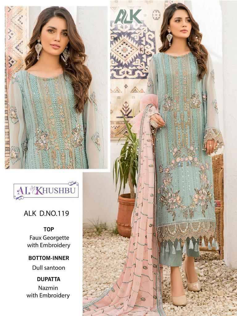 Al Khushbu Hit Design 119 By Al Khushbu Pakistani Suits Collection Beautiful Stylish Fancy Colorful Party Wear & Occasional Wear Faux Georgette Embroidered Dresses At Wholesale Price