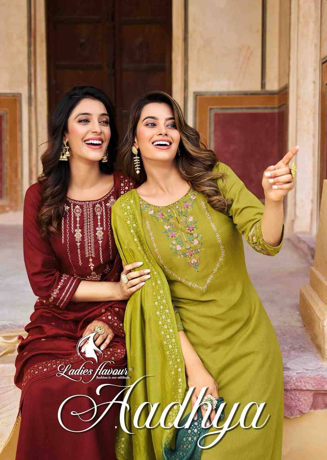 Aadhya By Ladies Flavour 1001 To 1006 Series Beautiful Festive Suits Colorful Stylish Fancy Casual Wear & Ethnic Wear Heavy Chinnon Embroidered Dresses At Wholesale Price