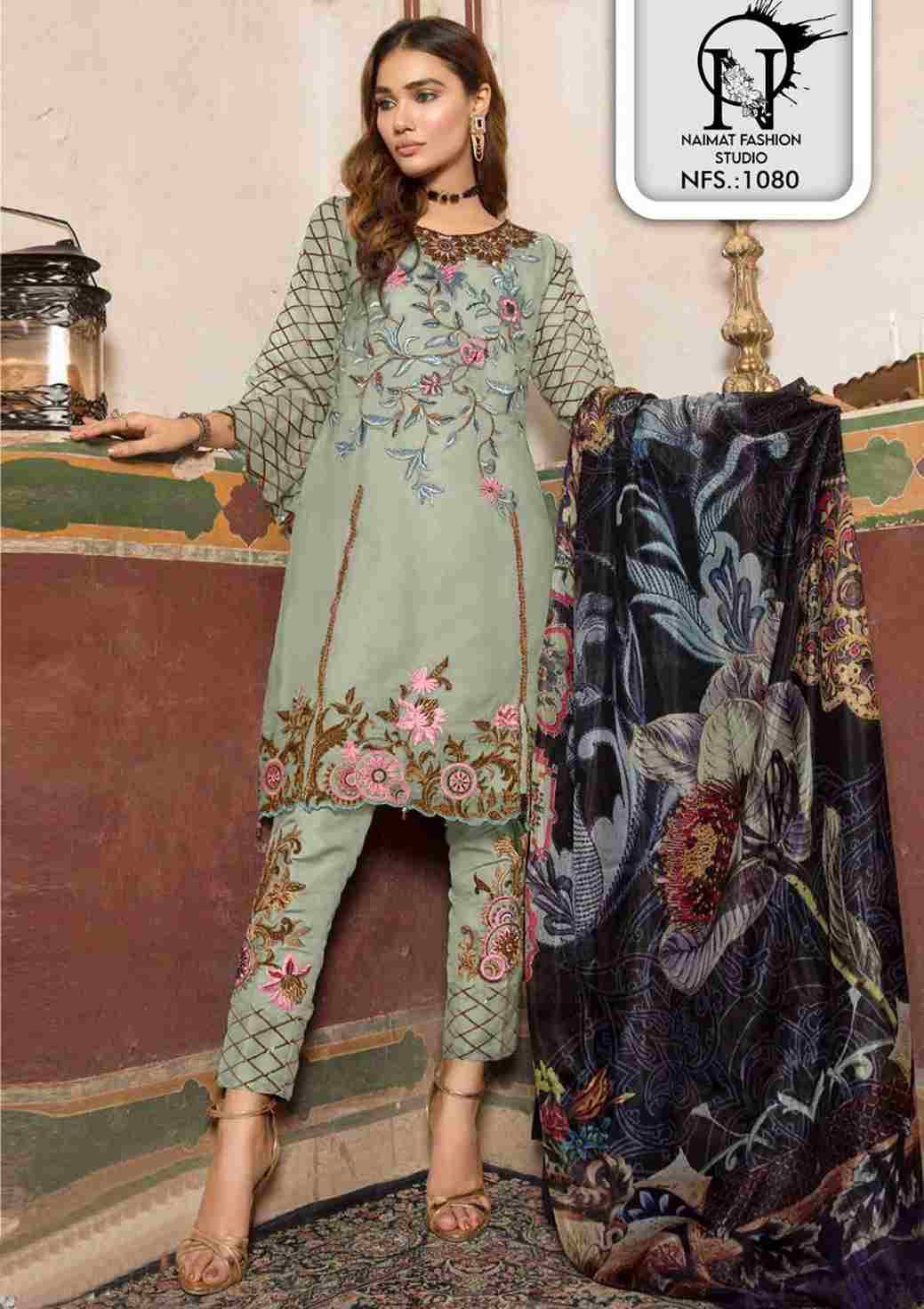 Naimat-1080 Colours By Naimat Fashion Studio 1080-A To 1080-C Series Beautiful Stylish Festive Suits Fancy Colorful Casual Wear & Ethnic Wear & Ready To Wear Pure Faux Embroidered Dresses At Wholesale Price