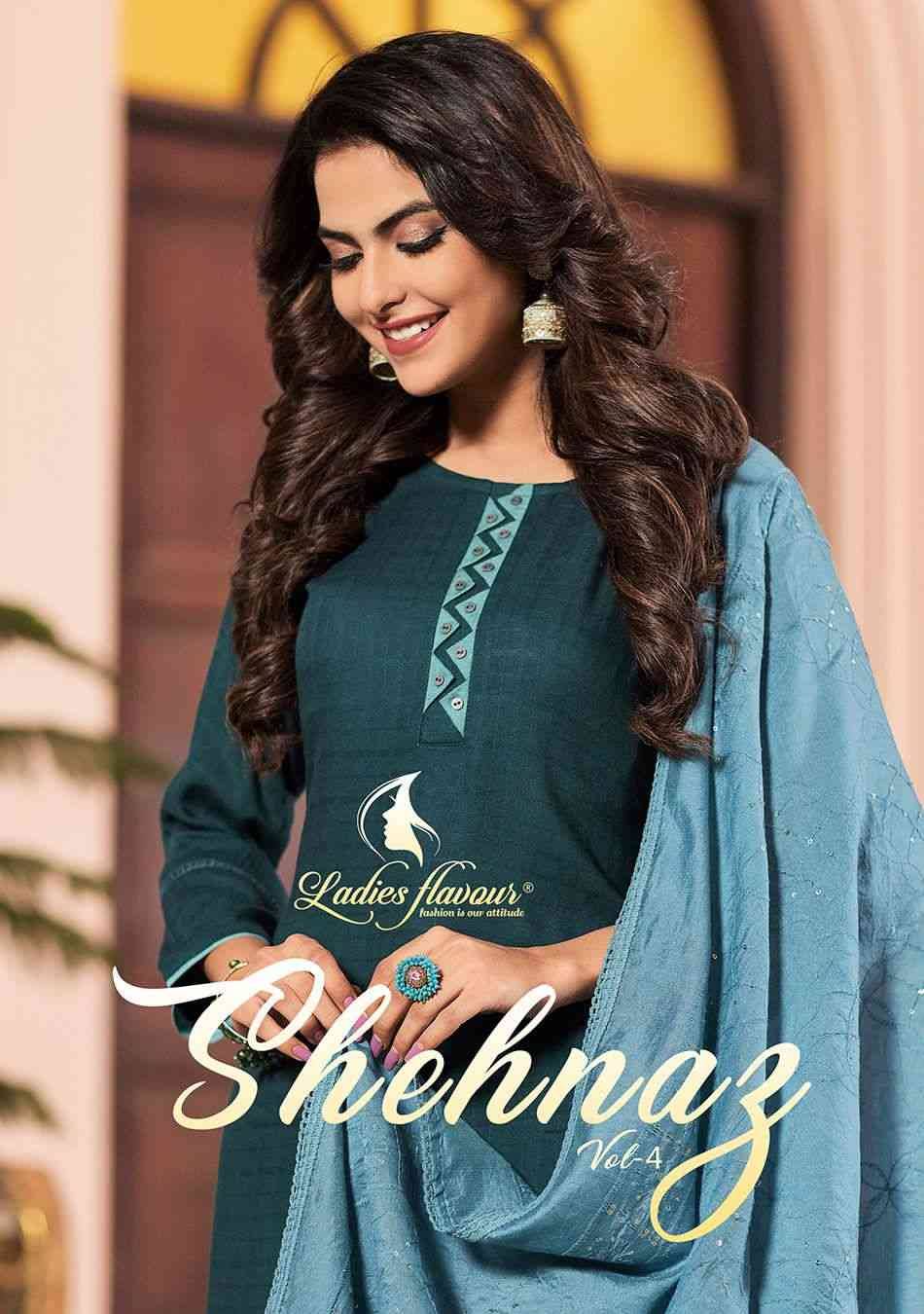 Shehnaz Vol-4 By Ladies Flavour 4001 To 4004 Series Designer Festive Suits Beautiful Stylish Fancy Colorful Party Wear & Occasional Wear Heavy Rayon With Work Dresses At Wholesale Price