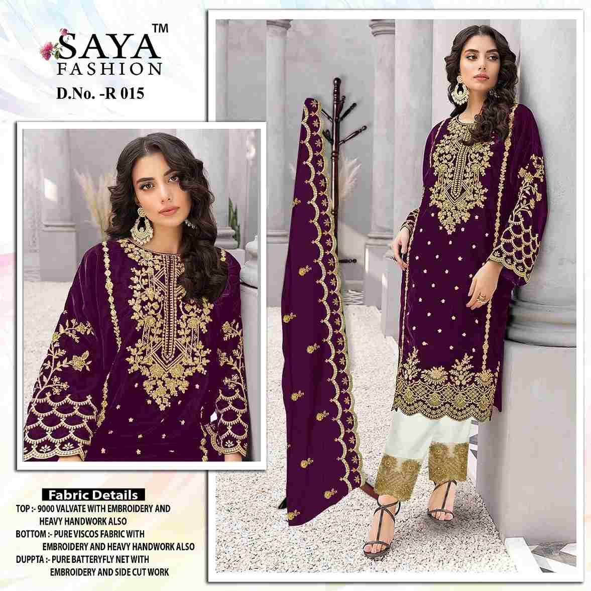 Saya-015 Colours By Saya Fashion 015-A To 015-B Series Beautiful Stylish Pakistani Suits Fancy Colorful Casual Wear & Ethnic Wear & Ready To Wear Velvet Embroidered Dresses At Wholesale Price