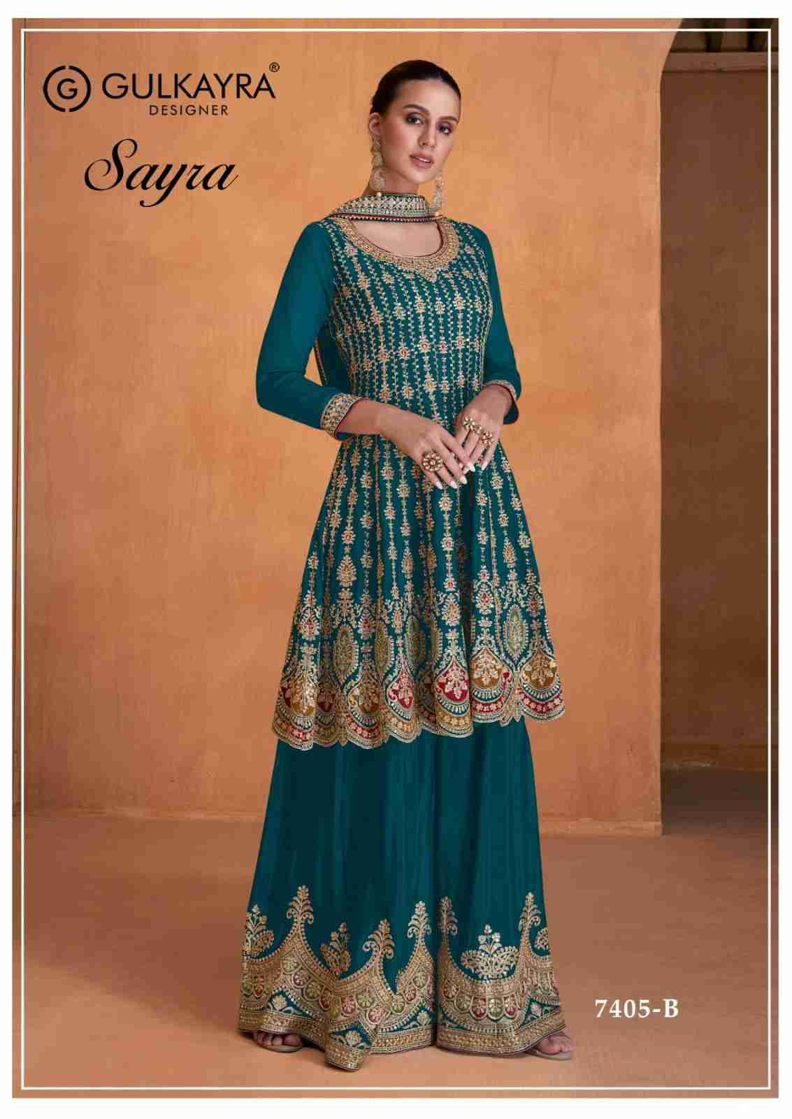 Sayra 7405 Colours By Gulkayra Designer 7405-A To 7405-D Series Beautiful Sharara Suits Colorful Stylish Fancy Casual Wear & Ethnic Wear Chinnon Dresses At Wholesale Price