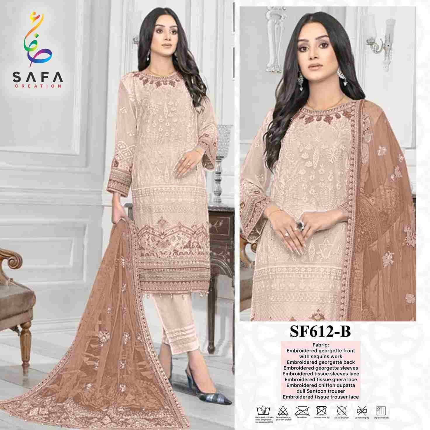 SF-612 Colours By Safa Creation 612-A To 612-D Series Designer Pakistani Suits Beautiful Fancy Colorful Stylish Party Wear & Occasional Wear Georgette Embroidered Dresses At Wholesale Price