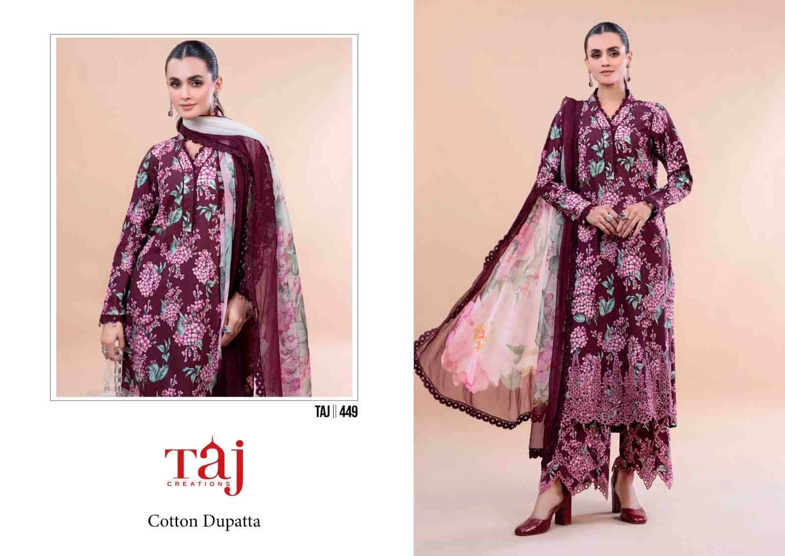 Taj 448 Series By Taj Creation 448 To 449 Series Beautiful Pakistani Suits Stylish Fancy Colorful Party Wear & Occasional Wear Pure Cotton Print With Work Dresses At Wholesale Price