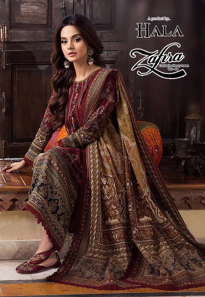 Zafira Vol-4 By Hala 4001 To 4004 Series Beautiful Festive Suits Stylish Fancy Colorful Casual Wear & Ethnic Wear Lawn Cotton Print Dresses At Wholesale Price
