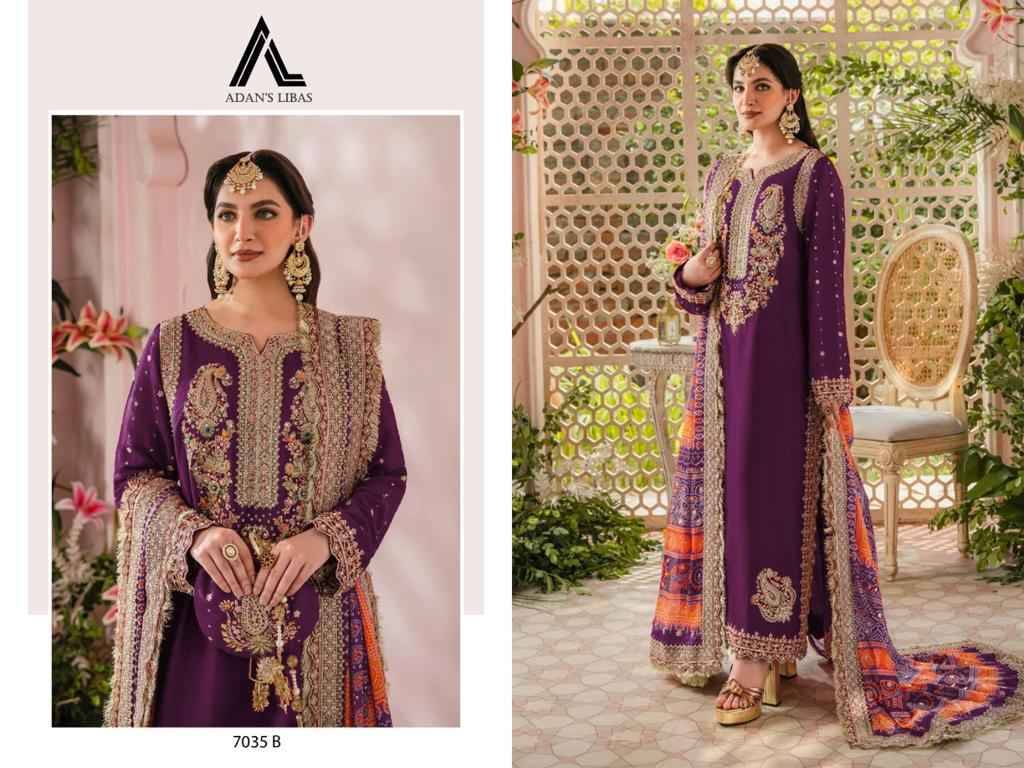 Adans Libas 7035 Colours By Adans Libas 7035-A To 7035-B Series Beautiful Pakistani Suits Colorful Stylish Fancy Casual Wear & Ethnic Wear Faux Georgette Embroidered Dresses At Wholesale Price