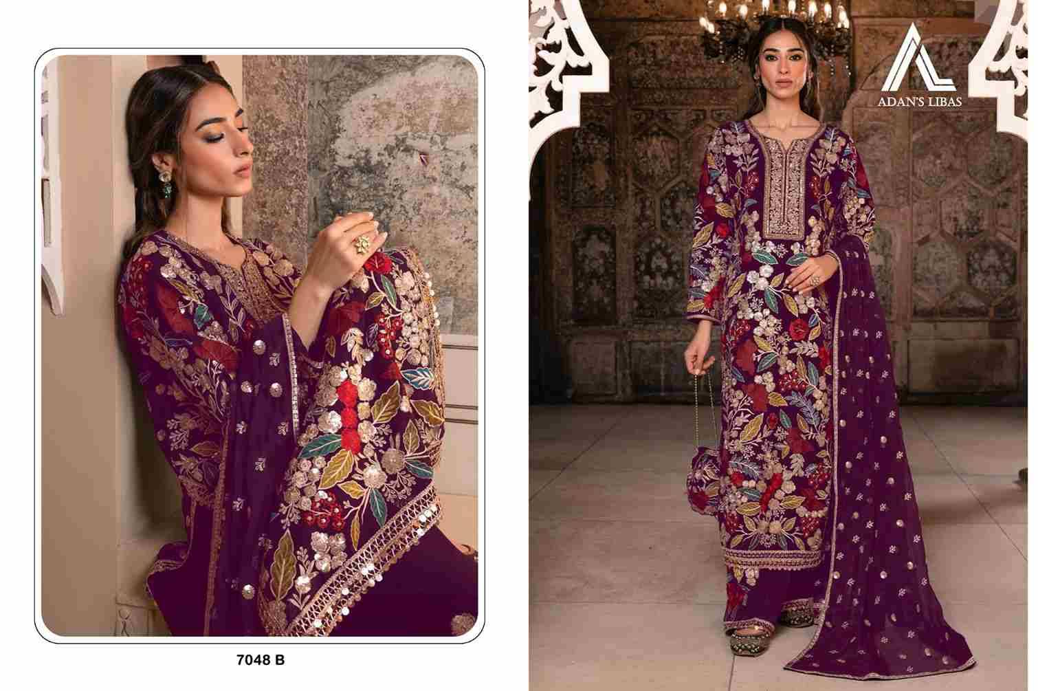 Adans Libas 7048 Colours By Adans Libas 7048-A To 7048-B Series Beautiful Pakistani Suits Colorful Stylish Fancy Casual Wear & Ethnic Wear Faux Georgette Dresses At Wholesale Price