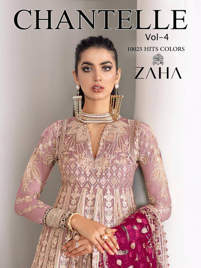 Chantelle Vol-4 Colours By Zaha 10025- A To 10025-D Series Designer Pakistani Suits Beautiful Fancy Stylish Colorful Party Wear & Occasional Wear Net With Embroidery Dresses At Wholesale Price