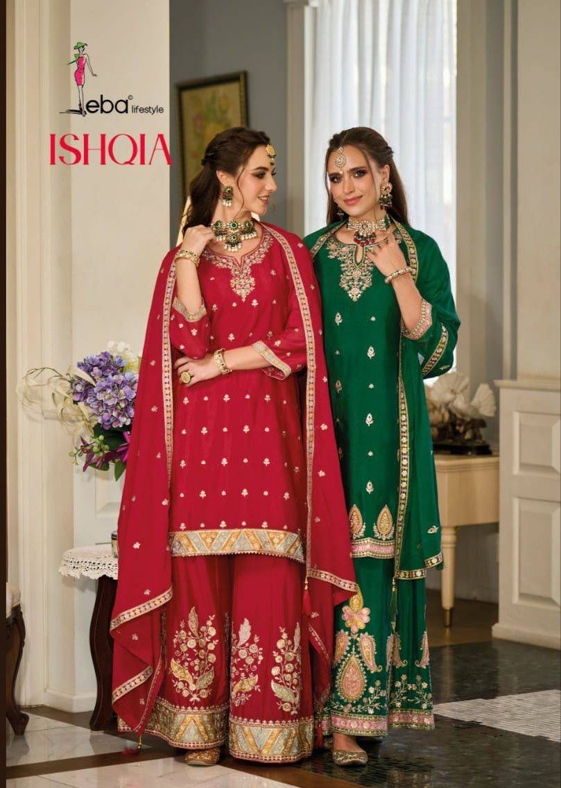 Ishqia By Eba Lifestyle 1665 To 1667 Series Beautiful Sharara Suits Colorful Stylish Fancy Casual Wear & Ethnic Wear Heavy Chinnon Dresses At Wholesale Price