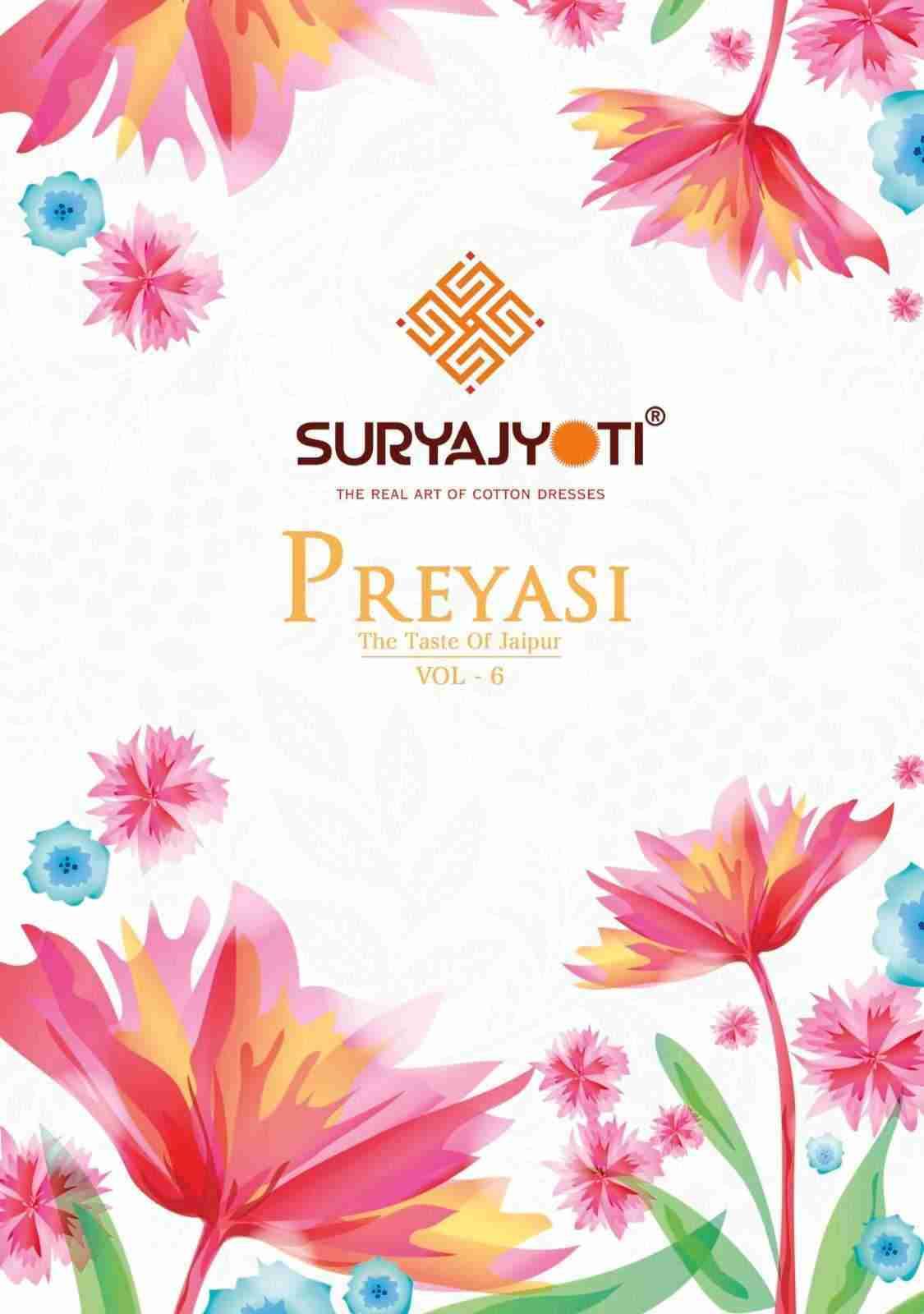 Preyasi Vol-6 By Suryajyoti 6001 To 6010 Series Beautiful Festive Suits Colorful Stylish Fancy Casual Wear & Ethnic Wear Cambric Cotton Dresses At Wholesale Price