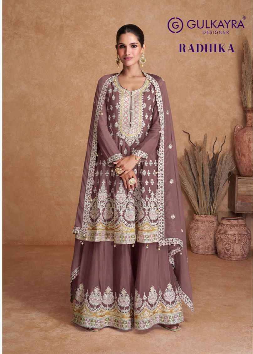 Radhika By Gulkayra Designer 7403-G To 7403-J Series Beautiful Sharara Suits Colorful Stylish Fancy Casual Wear & Ethnic Wear Chinnon Dresses At Wholesale Price