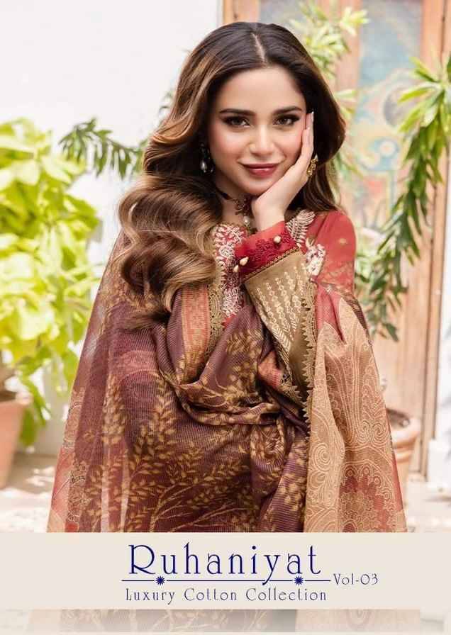 Ruhaniyat Vol-3 By Fashid Wholesale 3001 To 3006 Series Beautiful Suits Colorful Stylish Fancy Casual Wear & Ethnic Wear Pure Cotton Embroidered Dresses At Wholesale Price
